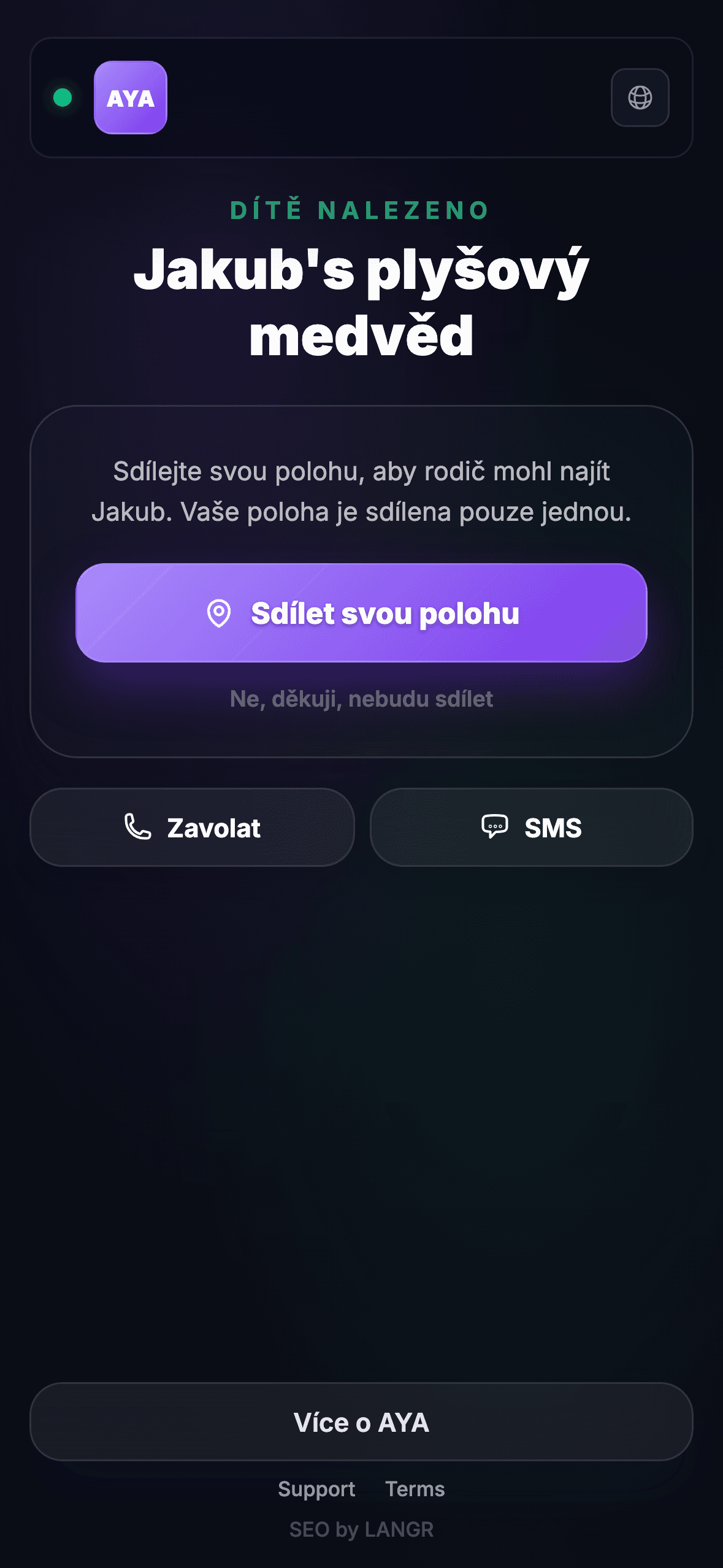 Nálezce naskenuje QR kód