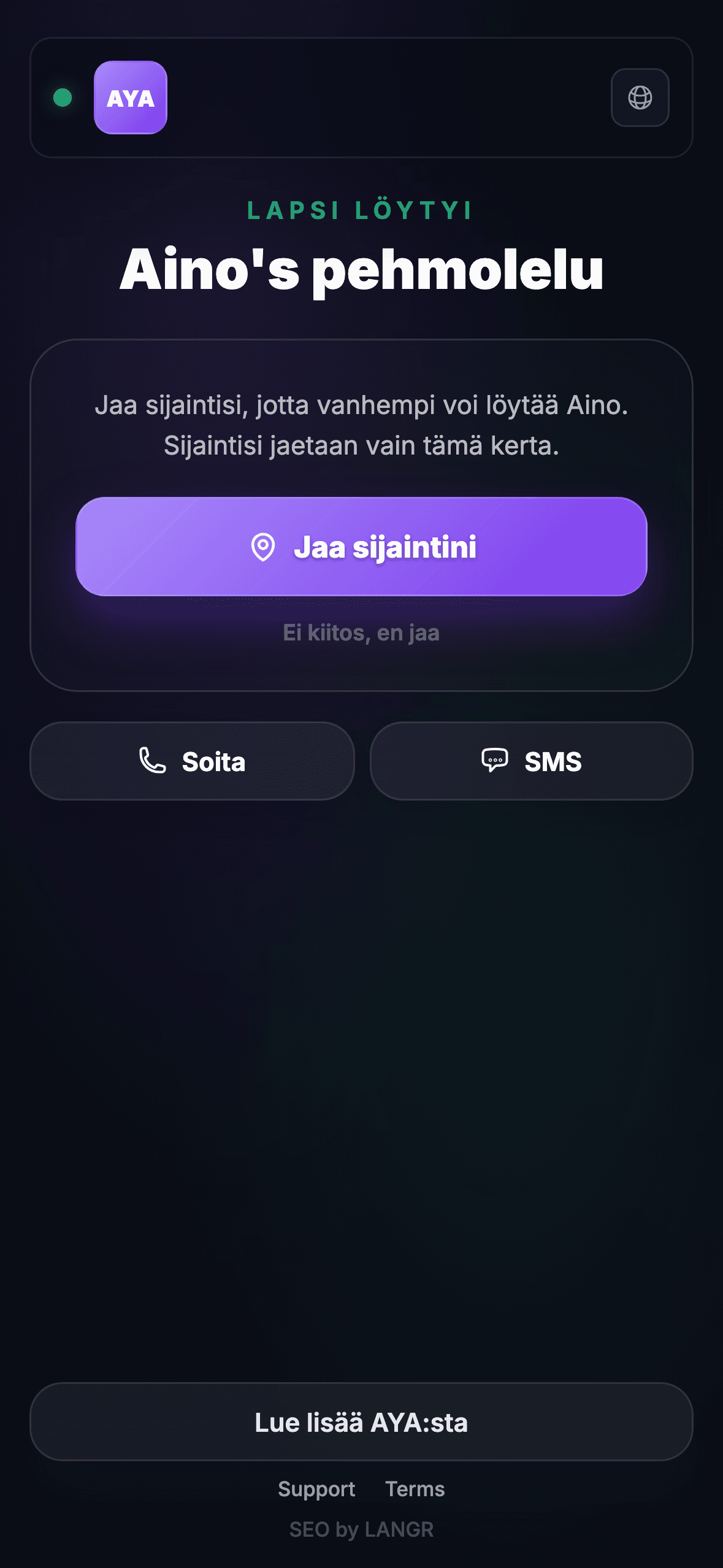 Löytäjä skannaa QR-koodin