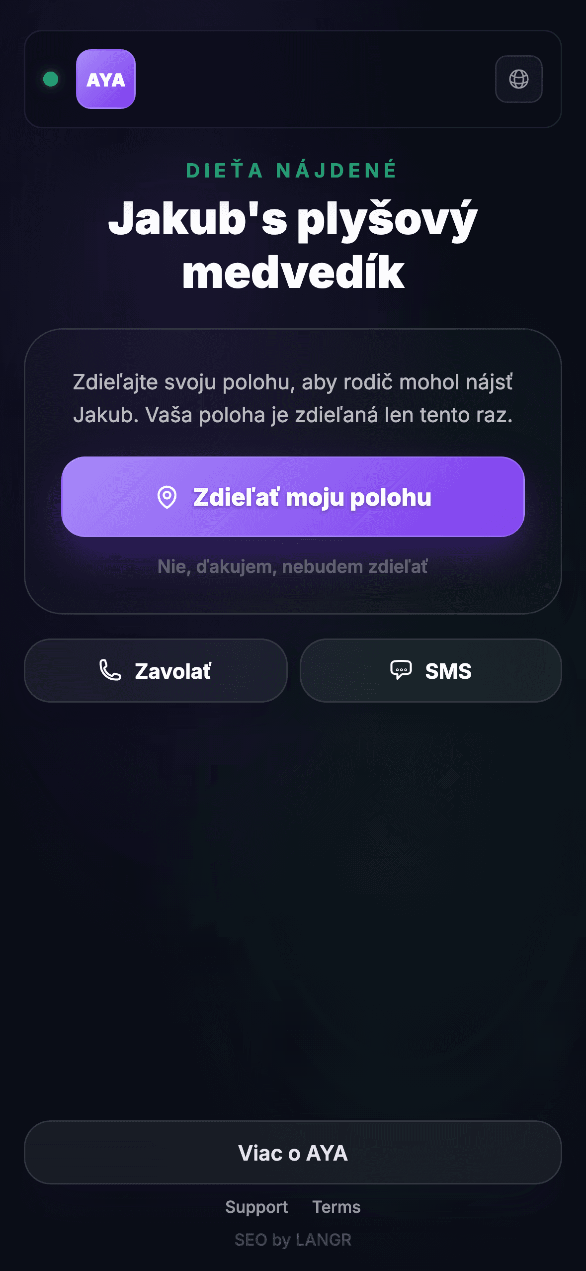 Nálezca naskenuje QR kód