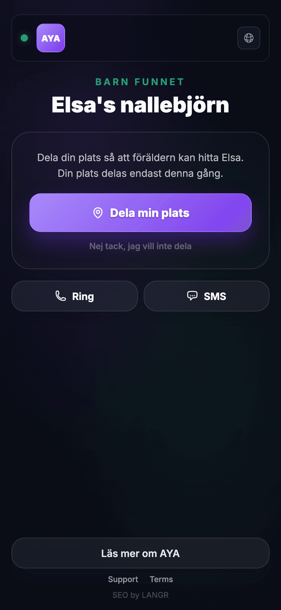 Upphittaren skannar QR-koden